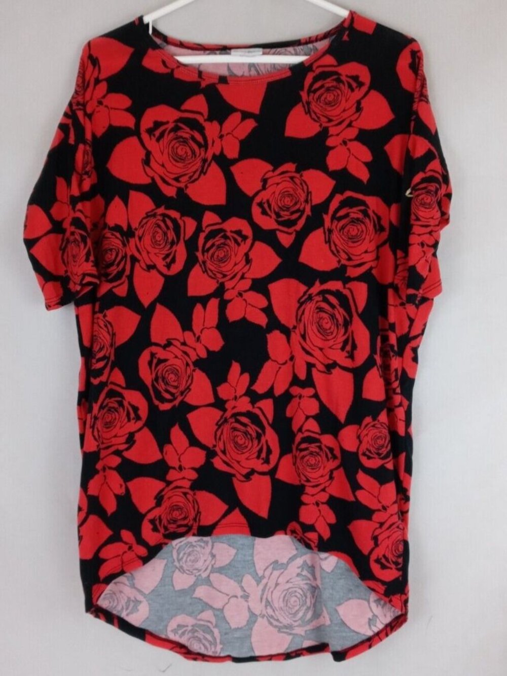 LuLaRoe Irma Tunic Black With Red Roses Design Size XXS